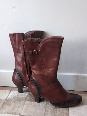 Pikolinos Brown Mid-Calf Leather Heeled Boots